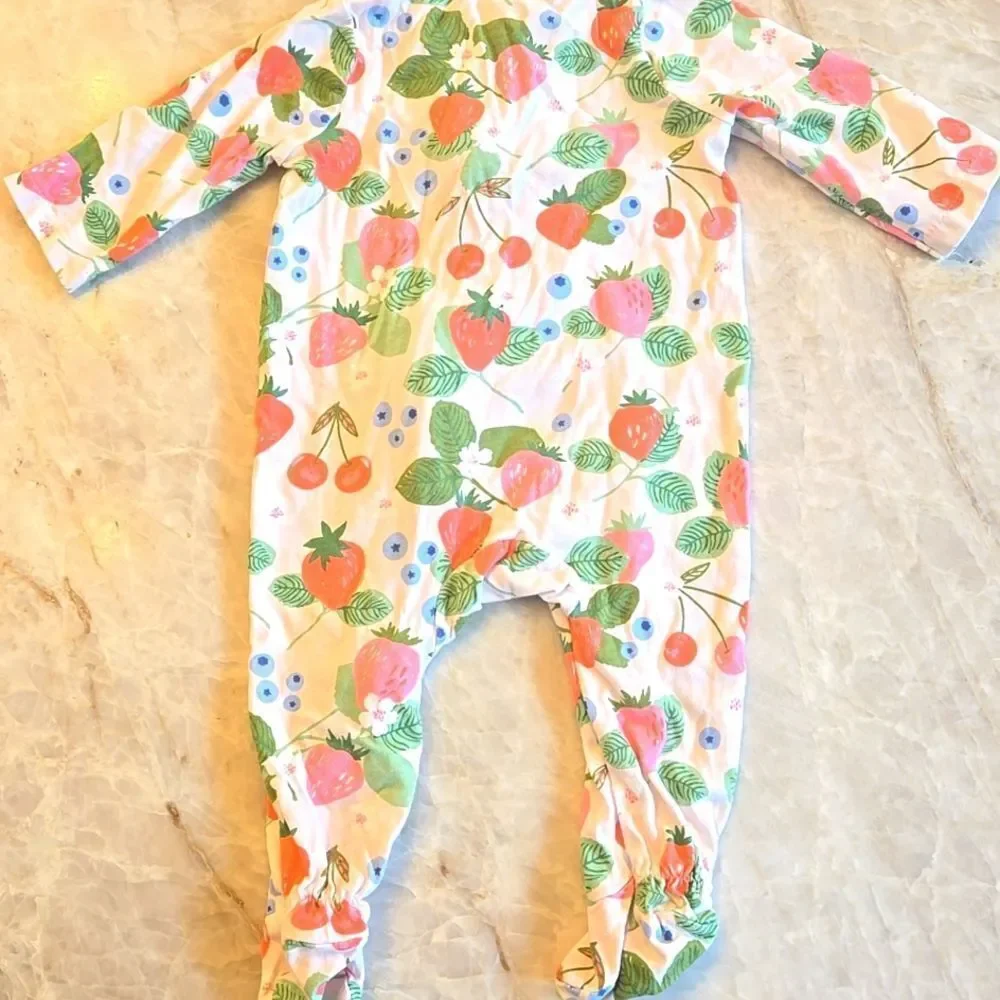 Mud Pie Strawberry Print Footies, SIZE 3-6 Months
